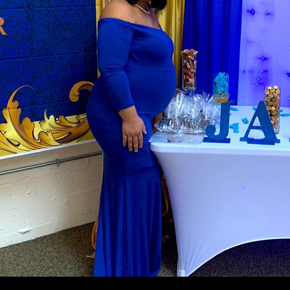 Maternity long royal blue dress